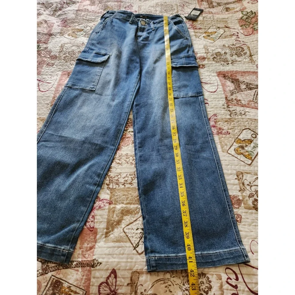 TRUE RELIGION Womens Cargo Straight Leg Blue Jeans Pants Pockets Stretch Size 27